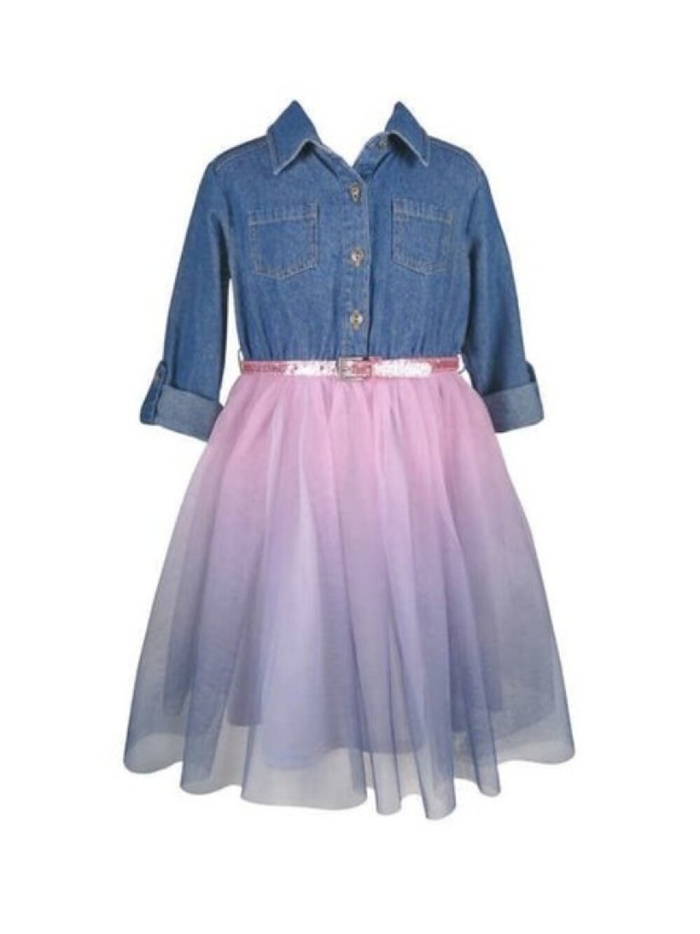 Zunie Kids' Denin Top Ombre Dress Pink - Pink/Blue 6